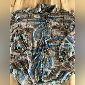 Novin Origaibal Label SUEDE Mens Button  SILK SHIRT  Large